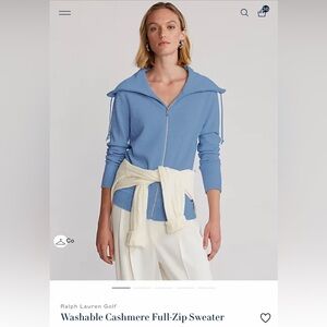 New Women’s Small Ralph Lauren Golf Blue Washable 100% Cashmere Full-Zip Sweater